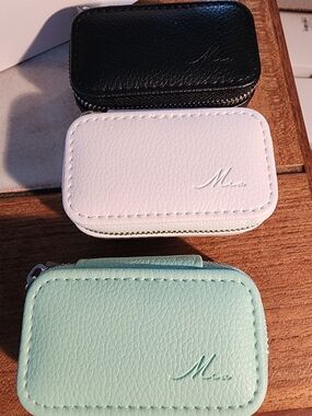 Lot Of 3 MIA Mini Faux Leather Jewelry Travel Case 3 X 2" Mint, White, Black NEW